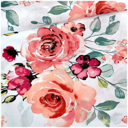 Big roses na bielom - cotton fabric Big roses na bielom - cotton fabric