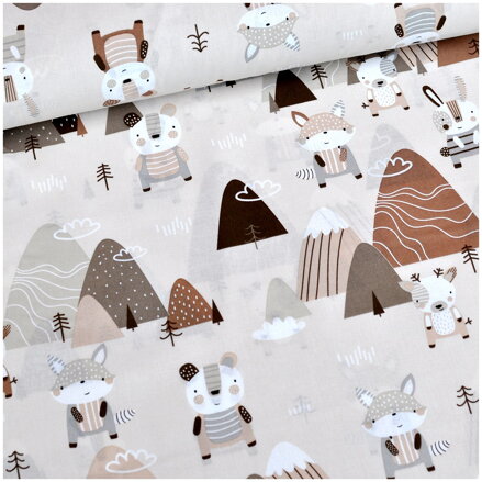 Bunny, fox, deer na béžovom - cotton fabric Bunny, fox, deer na béžovom - cotton fabric