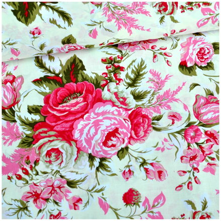 Kytice ruží a maliny na maslovom - cotton fabric Kytice ruží a maliny na maslovom - cotton fabric