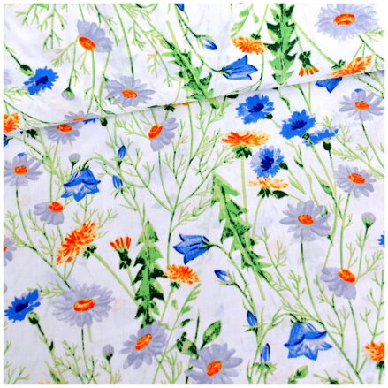 Sedmokrásky a nevädza na bielom - cotton fabric